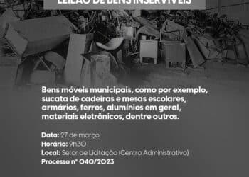 Prefeitura de Araxá realiza leilão de bens móveis inservíveis no dia 27 de março