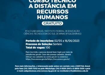 Polo UAB Araxá oferta 100 vagas gratuitas para curso técnico em Recursos Humanos