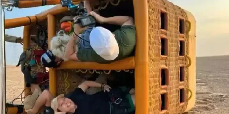 Ana Maria Braga cai de balão com a equipe do Mais Você durante gravação em Dubai