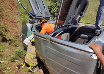 Homem fica ferido após caminhonete que conduzia capotar na MG-428