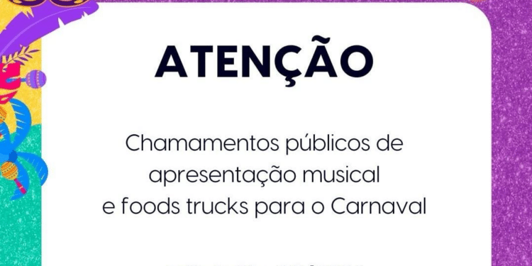 Carnaval 2024: Fundação Cultural Calmon Barreto abre chamamento público para apresentação musical e food trucks