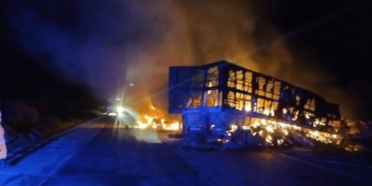 Colisão e incêndio: homem morre após acidente entre carreta e bitrem na BR-262