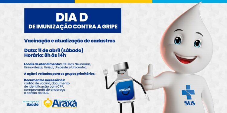 Araxá realiza o Dia D de imunização contra a gripe no próximo sábado (11)
