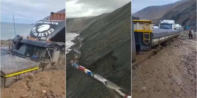 Deslizamento de Terra do sul do Peru soterra caminhões e bloqueia rodovia