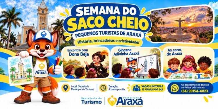 Semana do Saco Cheio terá programação gratuita para crianças conhecerem a história e os atrativos de Araxá